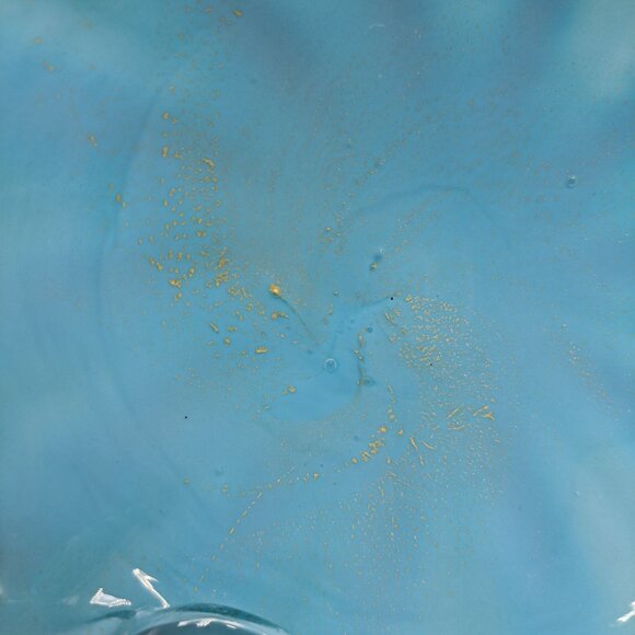 Vintage Blue Murano Glass Scalloped Decorative Bowl With Gold Accents - Picture 7 of 15